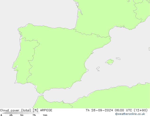 Cloud cover (total) ARPEGE Th 26.09.2024 06 UTC