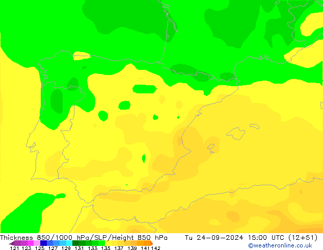 Thck 850-1000 hPa ARPEGE Tu 24.09.2024 15 UTC