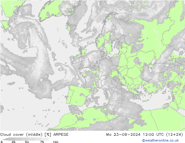 Nubes medias ARPEGE lun 23.09.2024 12 UTC