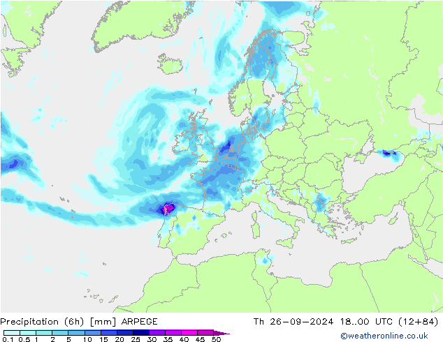 Precipitation (6h) ARPEGE Th 26.09.2024 00 UTC