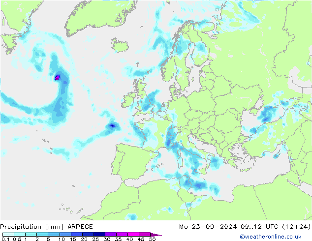 Precipitation ARPEGE Mo 23.09.2024 12 UTC