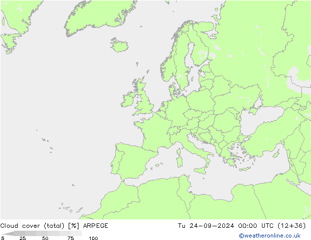 Wolken (gesamt) ARPEGE Di 24.09.2024 00 UTC