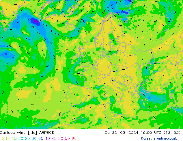 Viento 10 m ARPEGE dom 22.09.2024 15 UTC