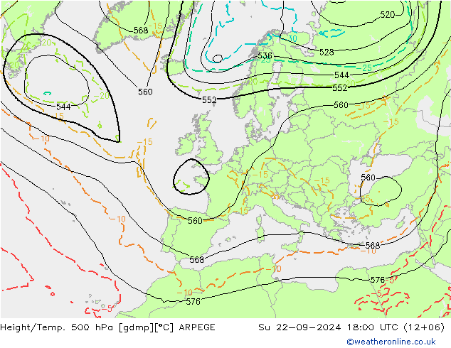 Height/Temp. 500 hPa ARPEGE 星期日 22.09.2024 18 UTC