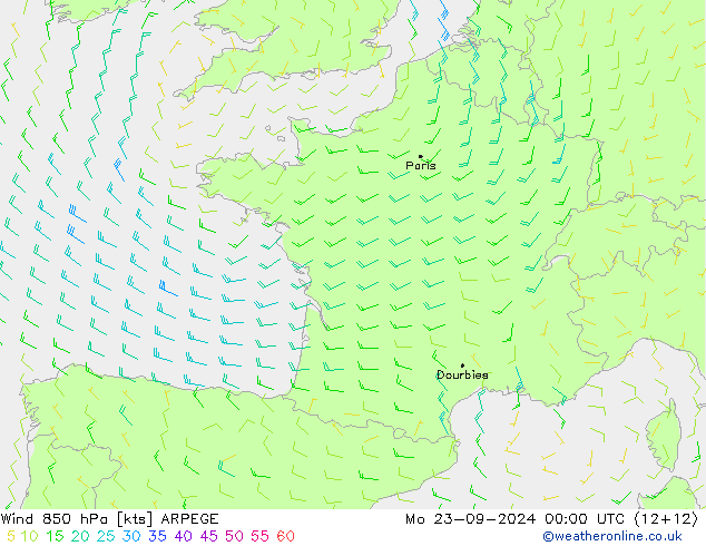 Wind 850 hPa ARPEGE Mo 23.09.2024 00 UTC