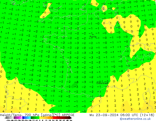 Height/Temp. 700 hPa ARPEGE Po 23.09.2024 06 UTC