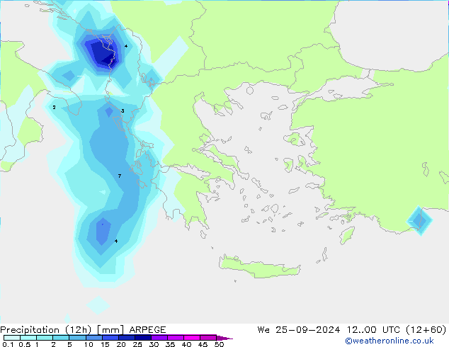 Precipitation (12h) ARPEGE St 25.09.2024 00 UTC