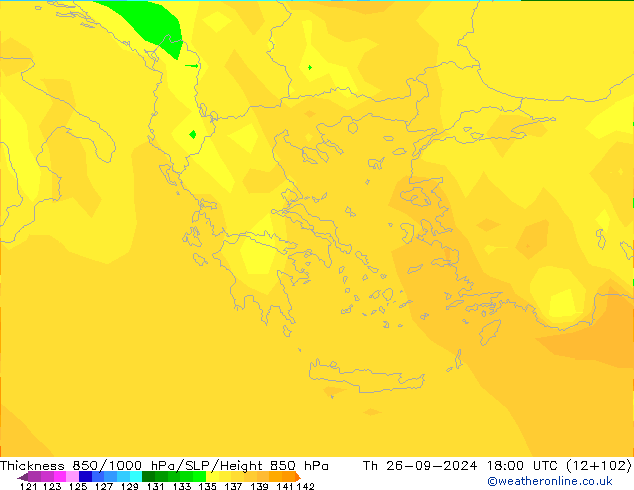 Thck 850-1000 гПа ARPEGE чт 26.09.2024 18 UTC