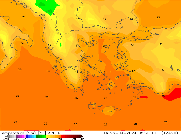 карта температуры ARPEGE чт 26.09.2024 06 UTC