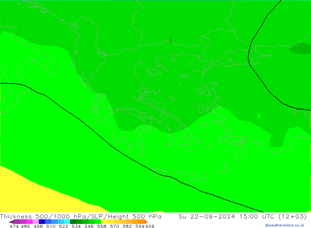 Dikte 500-1000hPa ARPEGE zo 22.09.2024 15 UTC