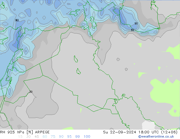 Humedad rel. 925hPa ARPEGE dom 22.09.2024 18 UTC