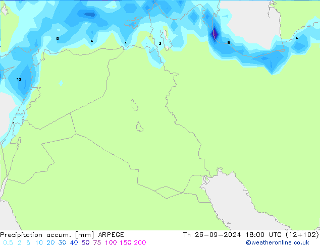 Precipitation accum. ARPEGE Th 26.09.2024 18 UTC