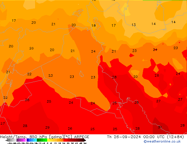 Hoogte/Temp. 850 hPa ARPEGE do 26.09.2024 00 UTC