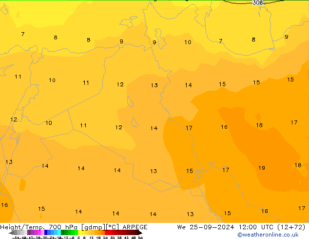 Height/Temp. 700 hPa ARPEGE We 25.09.2024 12 UTC