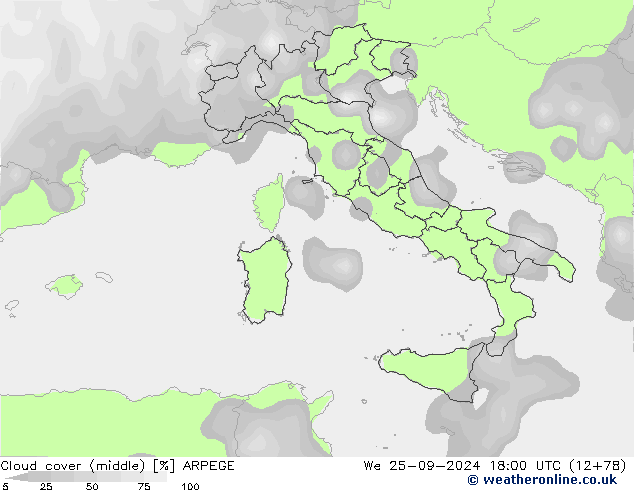 Bewolking (Middelb.) ARPEGE wo 25.09.2024 18 UTC