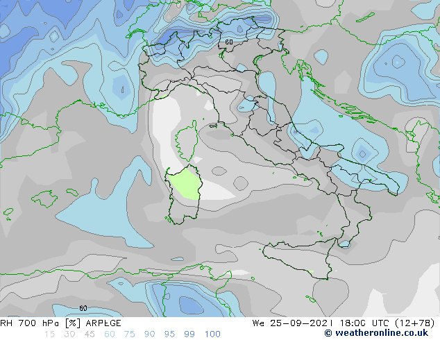 RV 700 hPa ARPEGE wo 25.09.2024 18 UTC