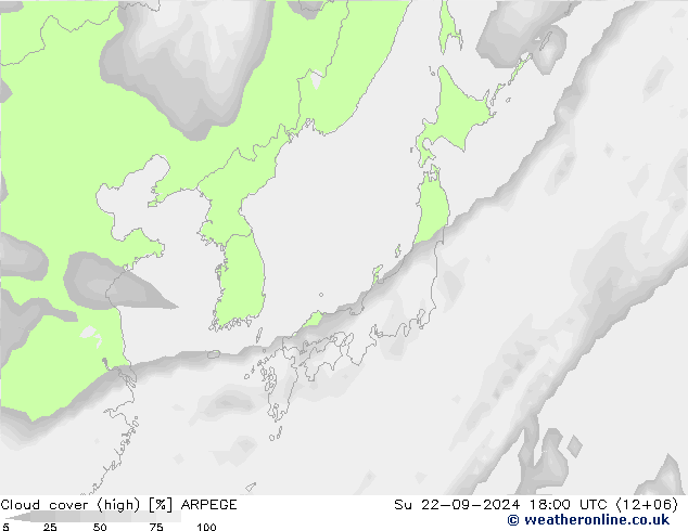 Cloud cover (high) ARPEGE Su 22.09.2024 18 UTC