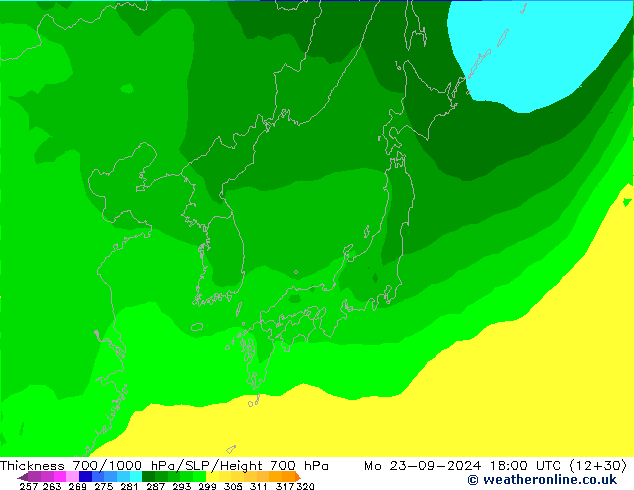 Thck 700-1000 hPa ARPEGE Mo 23.09.2024 18 UTC