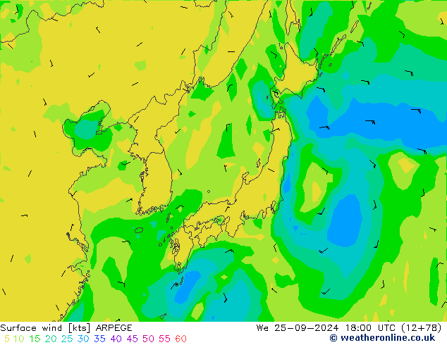 Surface wind ARPEGE We 25.09.2024 18 UTC