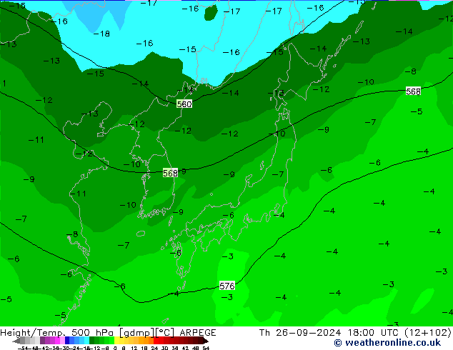 Height/Temp. 500 hPa ARPEGE Th 26.09.2024 18 UTC