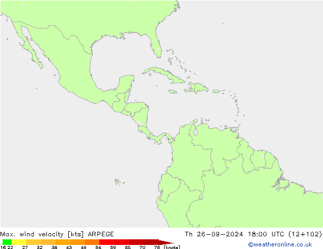 Max. wind velocity ARPEGE Th 26.09.2024 18 UTC