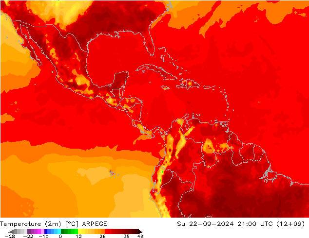 Temperatura (2m) ARPEGE dom 22.09.2024 21 UTC