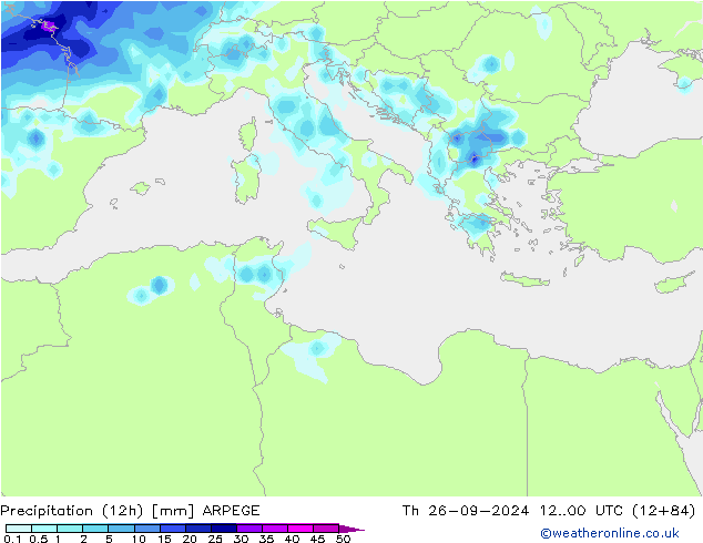 Precipitation (12h) ARPEGE Th 26.09.2024 00 UTC