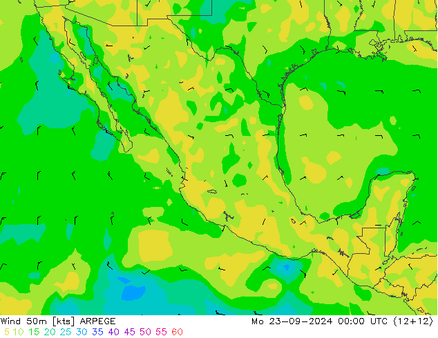 Wind 50m ARPEGE Mo 23.09.2024 00 UTC