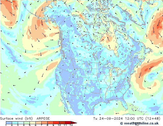 Bodenwind (bft) ARPEGE Di 24.09.2024 12 UTC