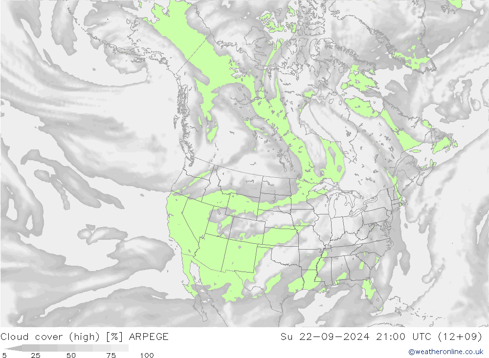 Bulutlar (yüksek) ARPEGE Paz 22.09.2024 21 UTC