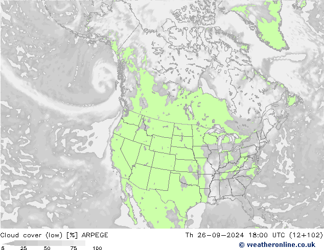 nízká oblaka ARPEGE Čt 26.09.2024 18 UTC