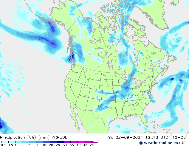 Precipitation (6h) ARPEGE Su 22.09.2024 18 UTC