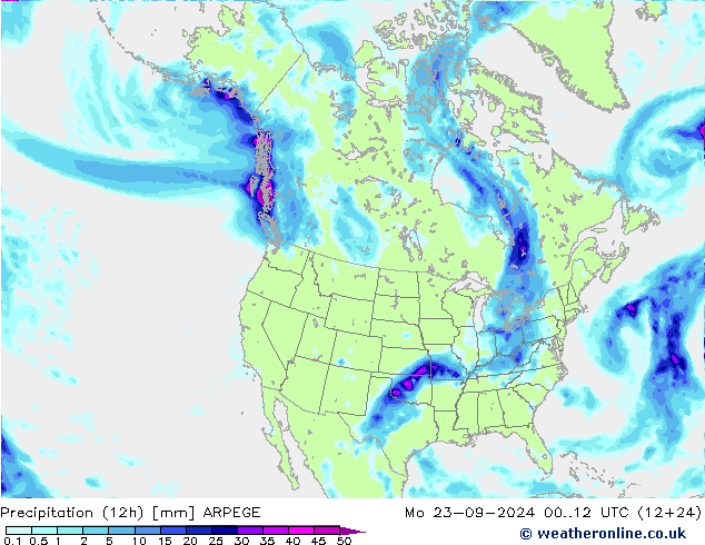 Precipitation (12h) ARPEGE Mo 23.09.2024 12 UTC