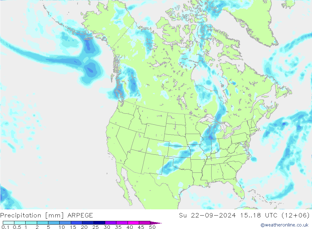 Precipitation ARPEGE Su 22.09.2024 18 UTC