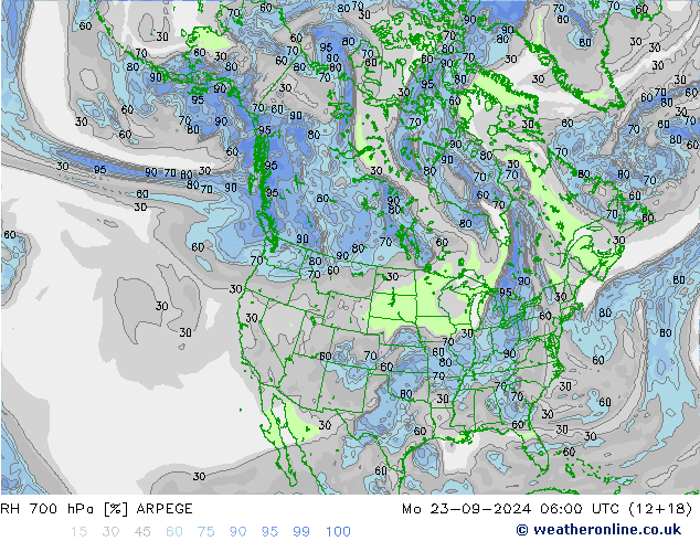 RH 700 hPa ARPEGE lun 23.09.2024 06 UTC