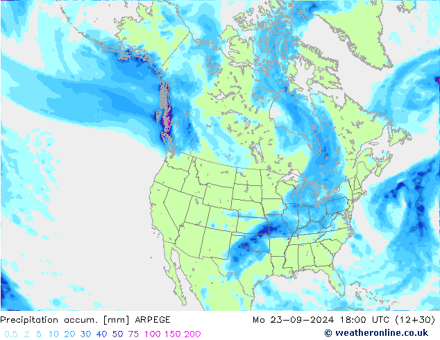 Precipitation accum. ARPEGE Po 23.09.2024 18 UTC