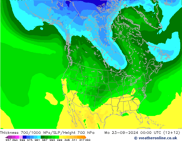 Thck 700-1000 hPa ARPEGE Mo 23.09.2024 00 UTC