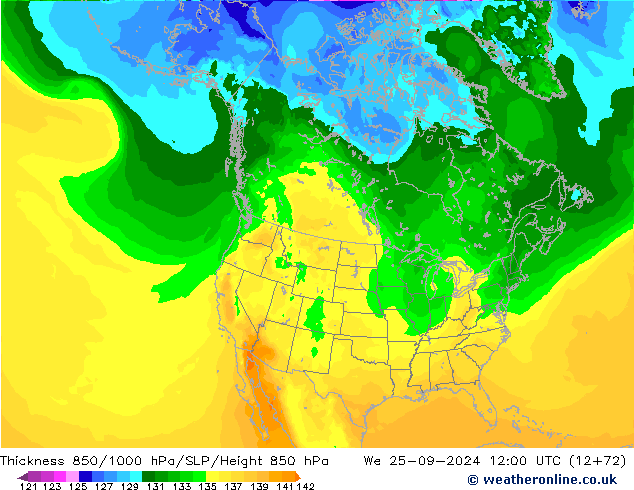 Thck 850-1000 hPa ARPEGE St 25.09.2024 12 UTC