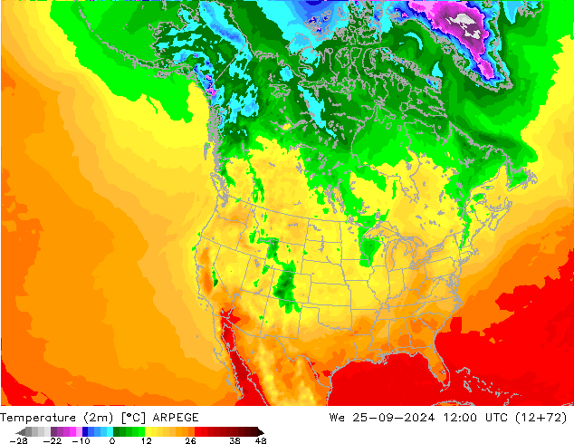 Temperature (2m) ARPEGE We 25.09.2024 12 UTC