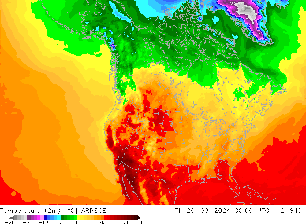 Temperatura (2m) ARPEGE gio 26.09.2024 00 UTC