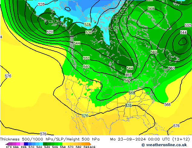 Schichtdicke 500-1000 hPa ARPEGE Mo 23.09.2024 00 UTC