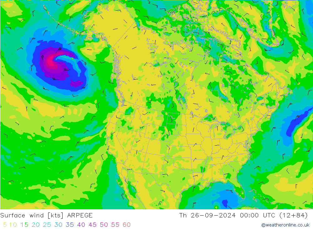 ветер 10 m ARPEGE чт 26.09.2024 00 UTC