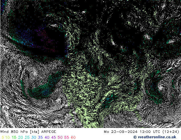 Wind 850 hPa ARPEGE Mo 23.09.2024 12 UTC