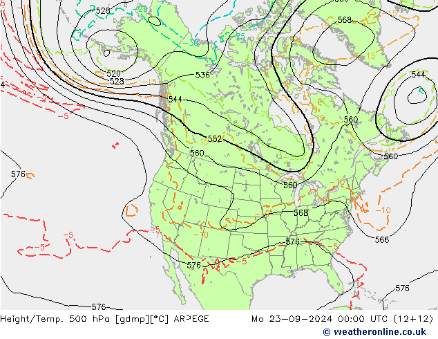 Geop./Temp. 500 hPa ARPEGE lun 23.09.2024 00 UTC