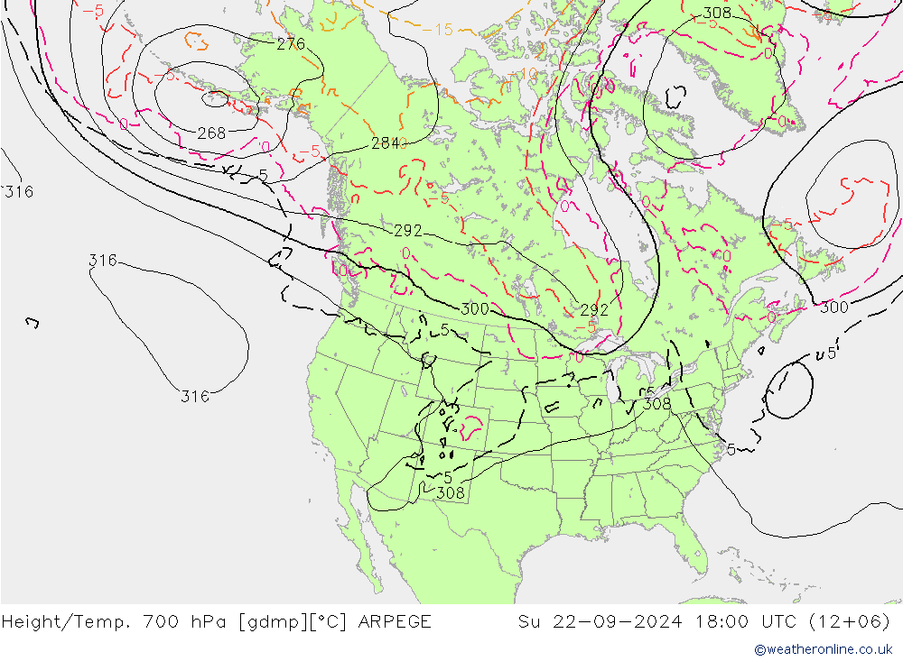 Hoogte/Temp. 700 hPa ARPEGE zo 22.09.2024 18 UTC