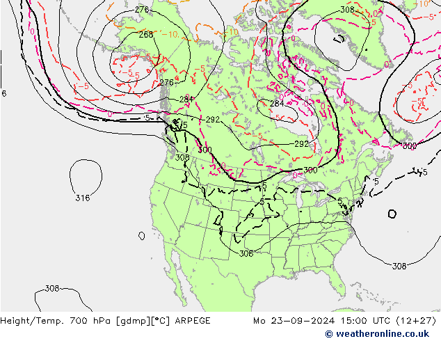 Geop./Temp. 700 hPa ARPEGE lun 23.09.2024 15 UTC