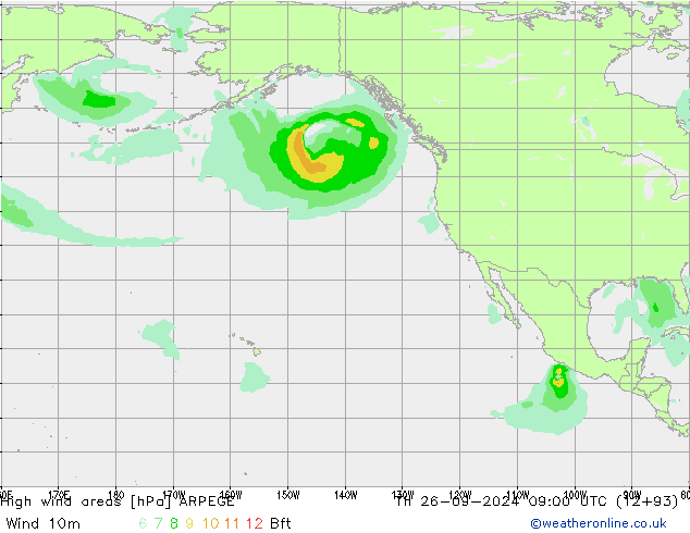 Izotacha ARPEGE czw. 26.09.2024 09 UTC