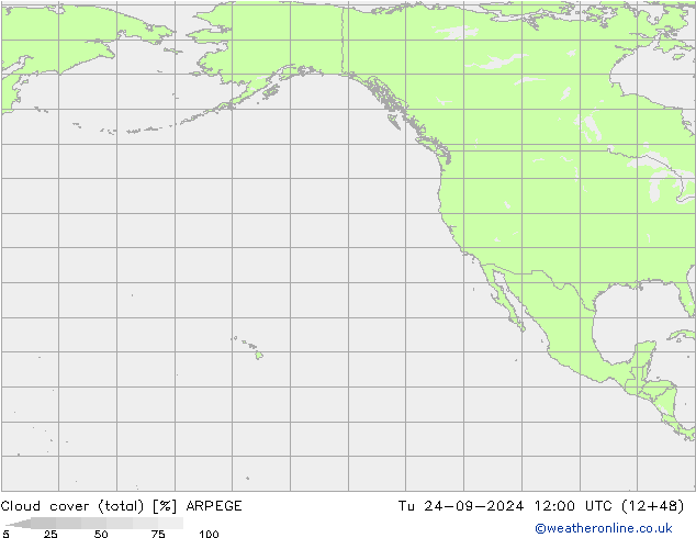 Cloud cover (total) ARPEGE Tu 24.09.2024 12 UTC