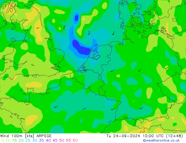 Wind 100m ARPEGE Tu 24.09.2024 12 UTC