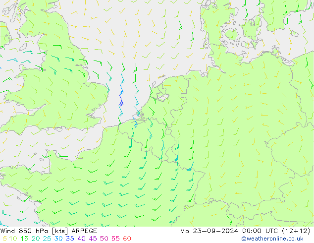 Wind 850 hPa ARPEGE Mo 23.09.2024 00 UTC